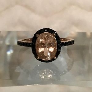Rarities Pink Oval Morganite and Black Spinel Ring